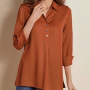 Soft Surroundings Hutton Popover Rust 100% Tencel Tunic Top Women's Size Large